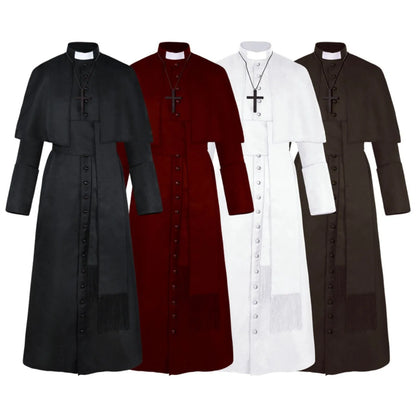Men's Traditional Roman Catholic Clergy Cassock Robe Set – Complete Liturgical Vestment with Shoulder Cape, Cincture Belt, and Cross Pendant