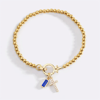 Vintage Cross Birthstone Charm Bracelet — 18K Gold Plated