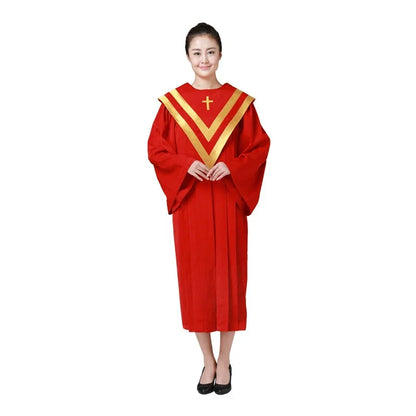 Premium Adult Unisex Church Choir Robe – Liturgical Gown Set with V-Neck Cross Stole