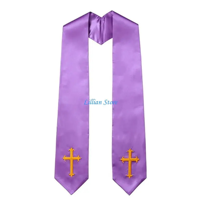 Adult Unisex 72-Inch Liturgical Clergy Stole – Premium Embroidered Cross Ministry Scarf