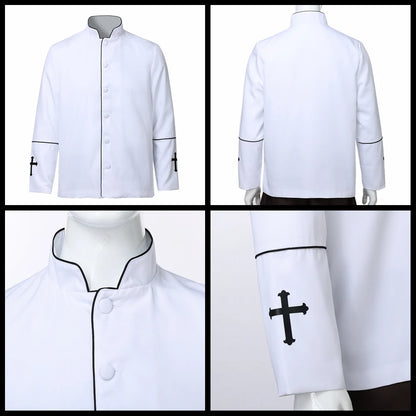 Men Priest Jacket Uniform Catholic Church Cross Pastor Minister Choir Costume