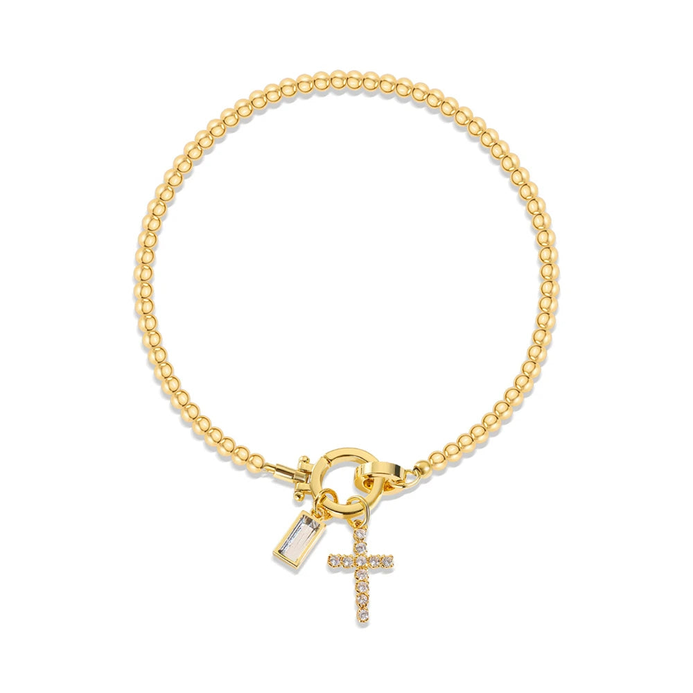 Vintage Cross Birthstone Charm Bracelet — 18K Gold Plated