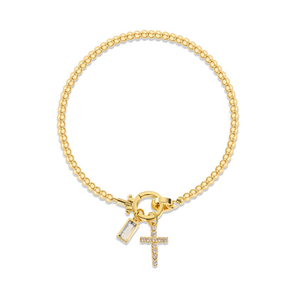 Vintage Cross Birthstone Charm Bracelet — 18K Gold Plated