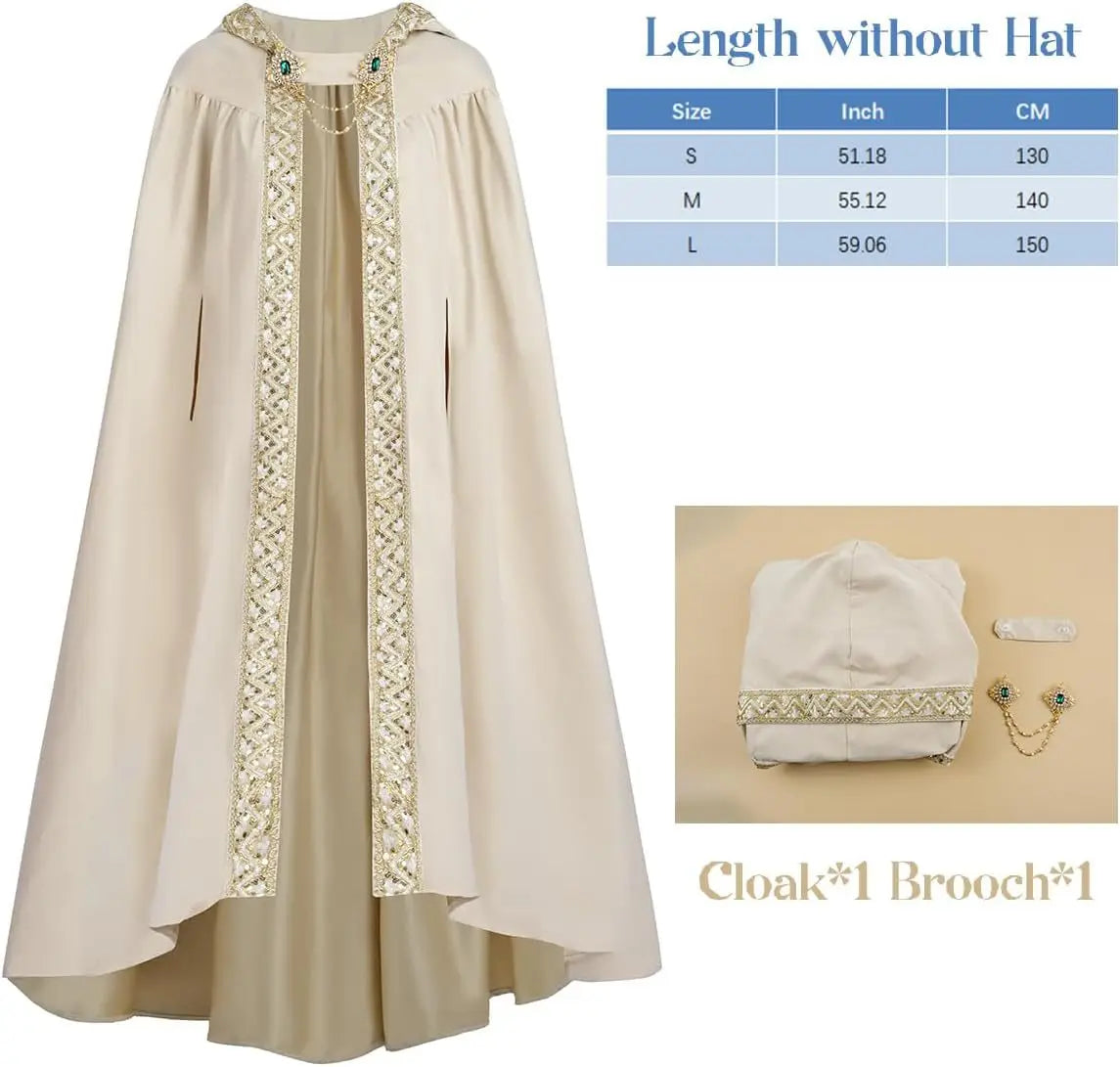 Premium Unisex Medieval Hooded Elven Cloak – Royal Embroidered Velvet Trim Cape with Jeweled Brooch