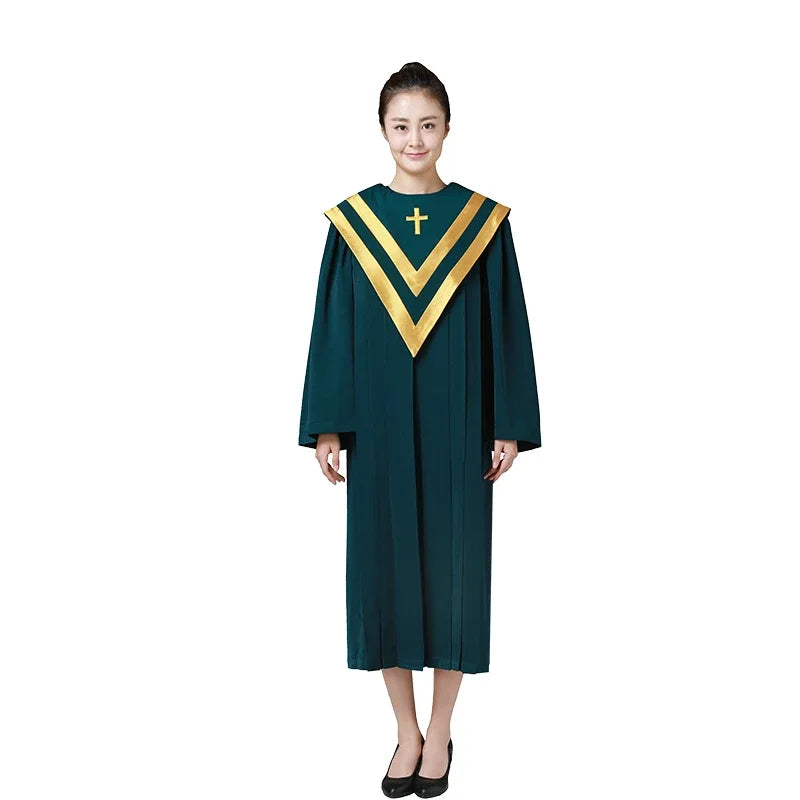 Premium Adult Unisex Church Choir Robe – Liturgical Gown Set with V-Neck Cross Stole