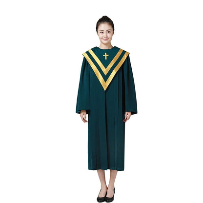 Premium Adult Unisex Church Choir Robe – Liturgical Gown Set with V-Neck Cross Stole