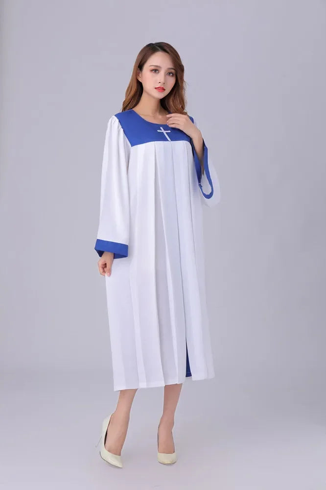 Premium Women's Church Choir Robe – Liturgical Embroidered Cross Gown for Poetry and Worship Classes