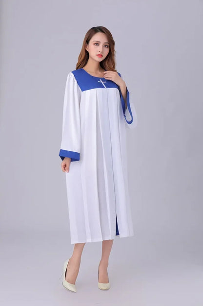 Premium Women's Church Choir Robe – Liturgical Embroidered Cross Gown for Poetry and Worship Classes