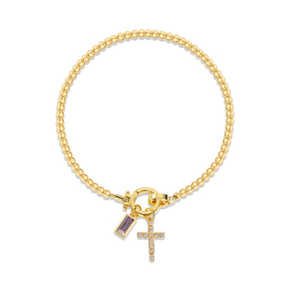 Vintage Cross Birthstone Charm Bracelet — 18K Gold Plated