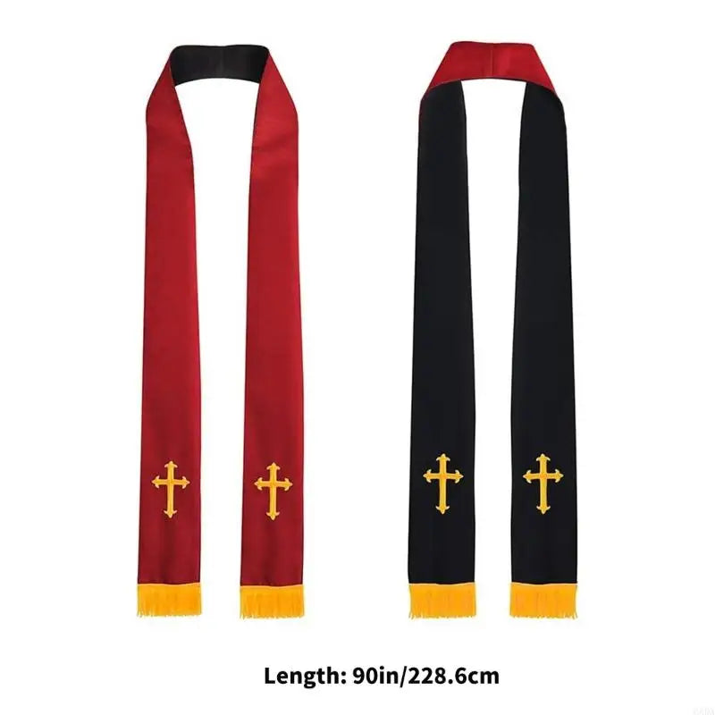 Adult Unisex Reversible Liturgical Clergy Stole – Premium Embroidered Cross Ministry Scarf