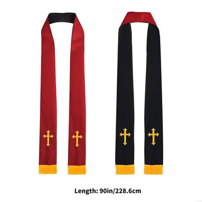 Adult Unisex Reversible Liturgical Clergy Stole – Premium Embroidered Cross Ministry Scarf