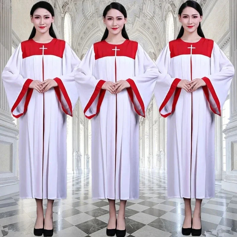 Premium Women's Church Choir Robe – Liturgical Embroidered Cross Gown for Poetry and Worship Classes