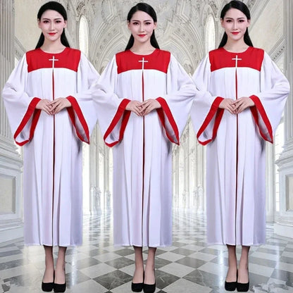 Premium Women's Church Choir Robe – Liturgical Embroidered Cross Gown for Poetry and Worship Classes