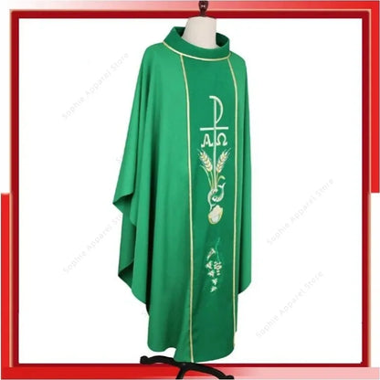 Premium Roman Catholic Chasuble Vestment – Liturgical Priest Mass Gown with Alpha Omega Orphrey