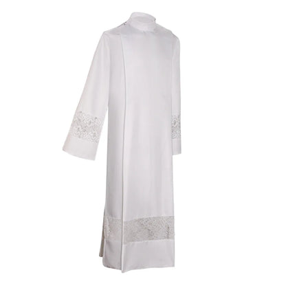 Adult Unisex Medieval Liturgical Alb Cassock Set – Premium Clergy Robe with Guipure Lace Inserts