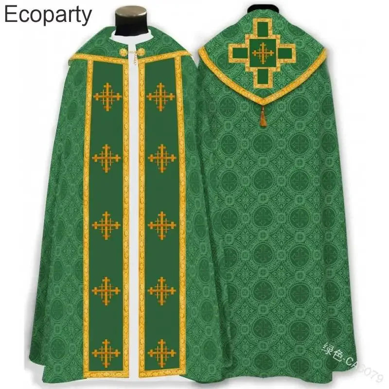 Ecoparty Unisex Medieval Clergy Chasuble Cope – Liturgical Church Vestment Cloak for Ceremonies