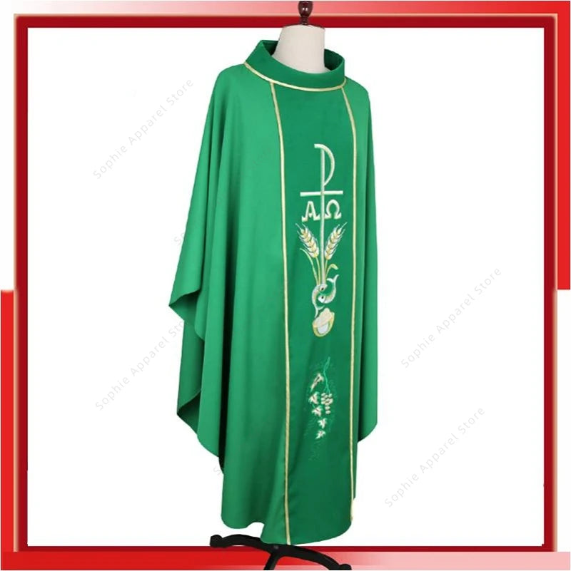 Premium Roman Catholic Chasuble Vestment – Liturgical Priest Mass Gown with Alpha Omega Orphrey