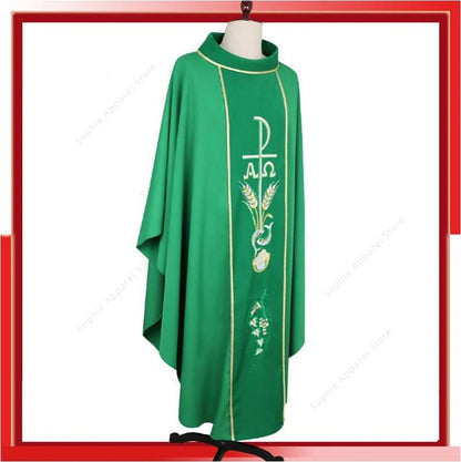 Premium Roman Catholic Chasuble Vestment – Liturgical Priest Mass Gown with Alpha Omega Orphrey