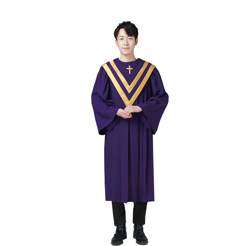 Premium Adult Unisex Church Choir Robe – Liturgical Gown Set with V-Neck Cross Stole