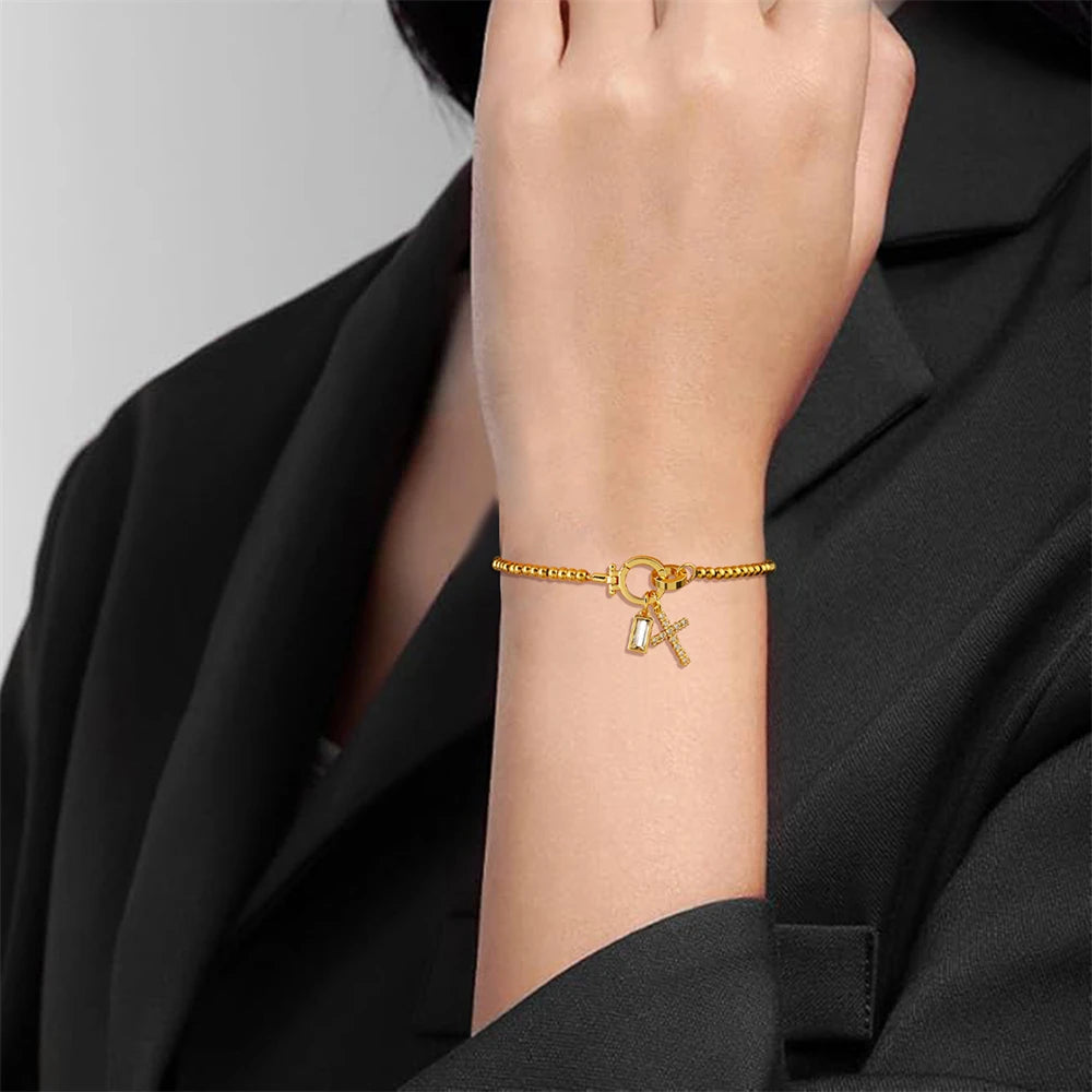 Vintage Cross Birthstone Charm Bracelet — 18K Gold Plated