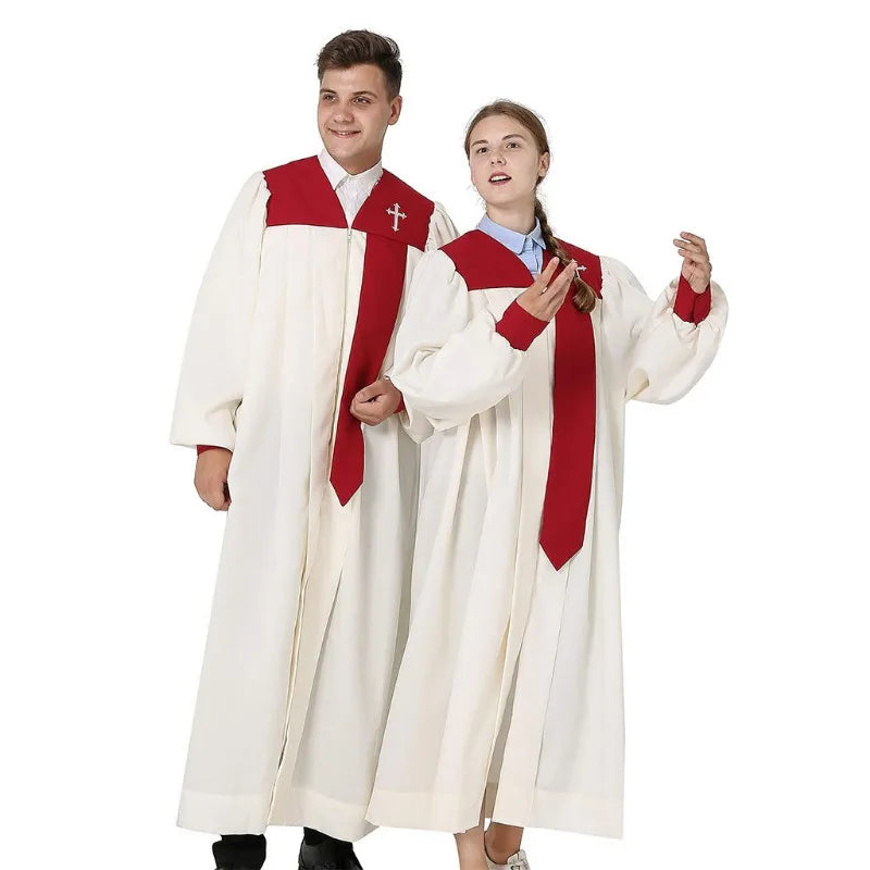 Premium Adult Liturgical Choir Robe Set – Classic Church Uniform with Contrast Yoke and Tied Tie