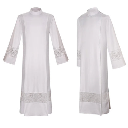 Adult Unisex Medieval Liturgical Alb Cassock Set – Premium Clergy Robe with Guipure Lace Inserts