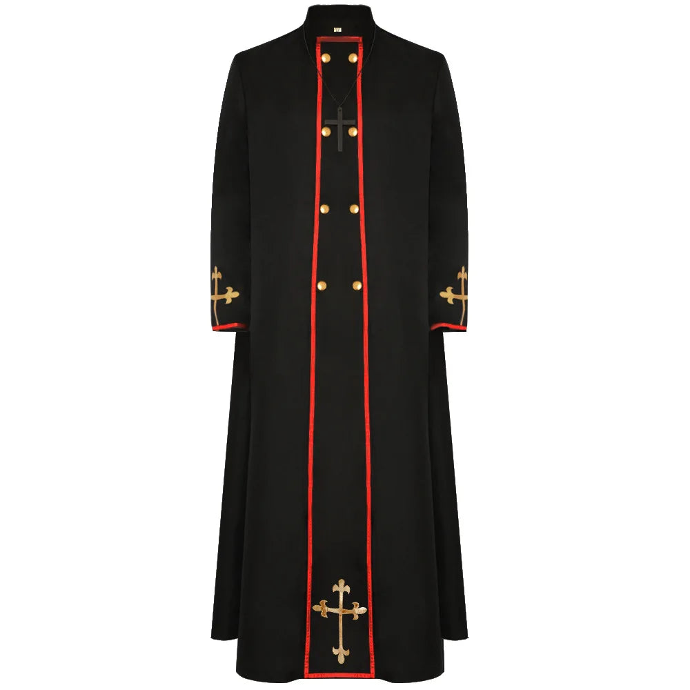 Men's Medieval Liturgical Cassock Cloak – Premium Embroidered Clergy Vestment Trench Coat