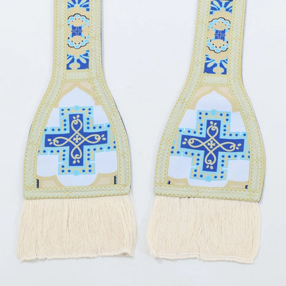 Men's Traditional Roman Catholic Chasuble Vestment – Printed Orphrey Mass Gown with Matching Stole
