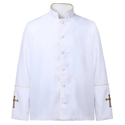 Men Priest Jacket Uniform Catholic Church Cross Pastor Minister Choir Costume