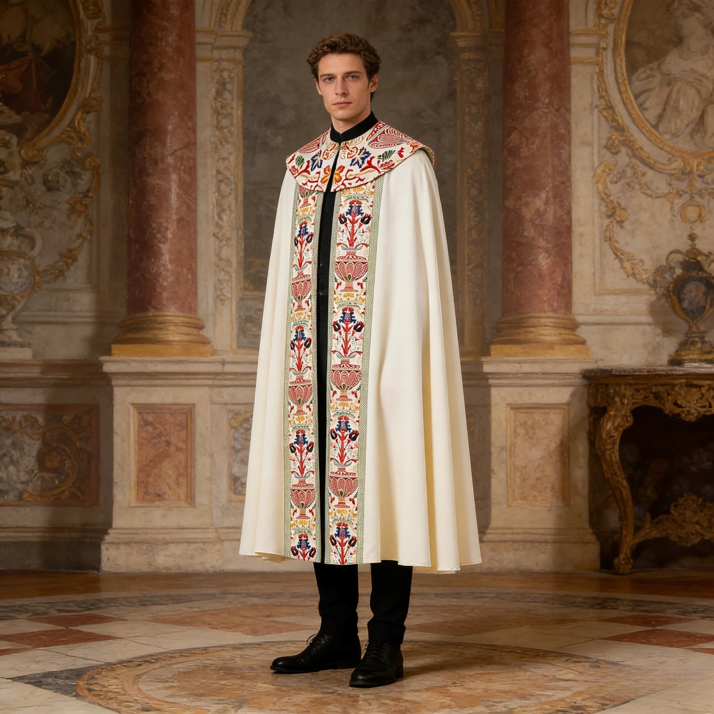 Unisex Medieval Liturgical Chasuble Cloak – Premium Printed Clergy Cope Vestment