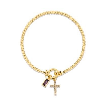 Vintage Cross Birthstone Charm Bracelet — 18K Gold Plated