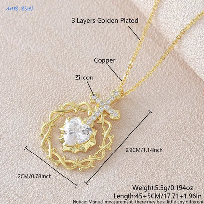 Sacred Heart Thorn Cross Pendant Necklace