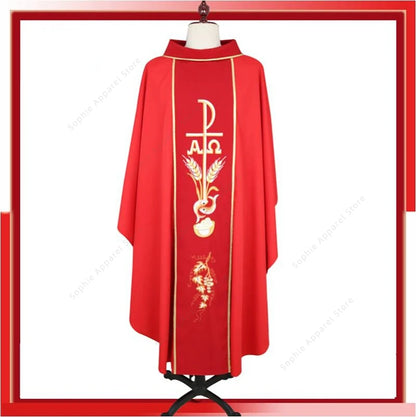 Premium Roman Catholic Chasuble Vestment – Liturgical Priest Mass Gown with Alpha Omega Orphrey