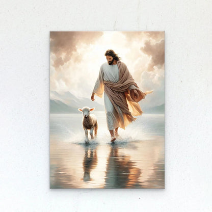 Jesus and the Lamb Canvas Wall Art