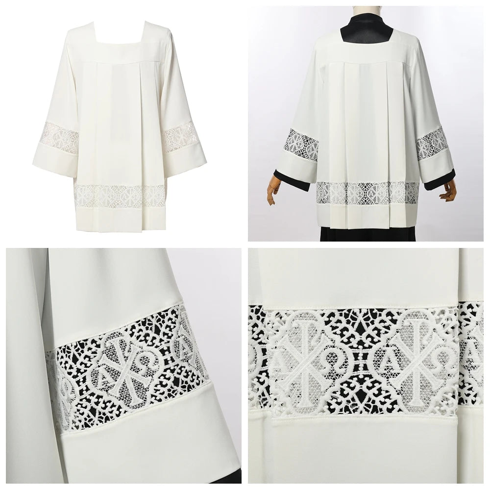 Men's Broadcloth Liturgical Clergy Alb – Traditional Church Surplice with Inserts