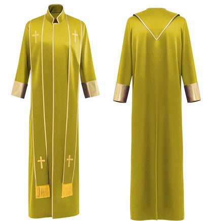 Adult Unisex Clergy Cassock Robe Set – Premium Liturgical Gown with Embroidered Cross Stoles
