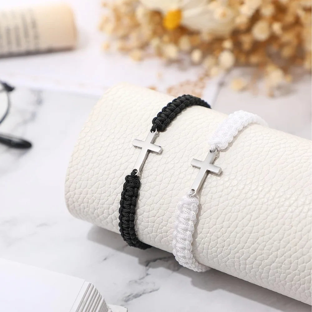 Braided Cross Charm Bracelet