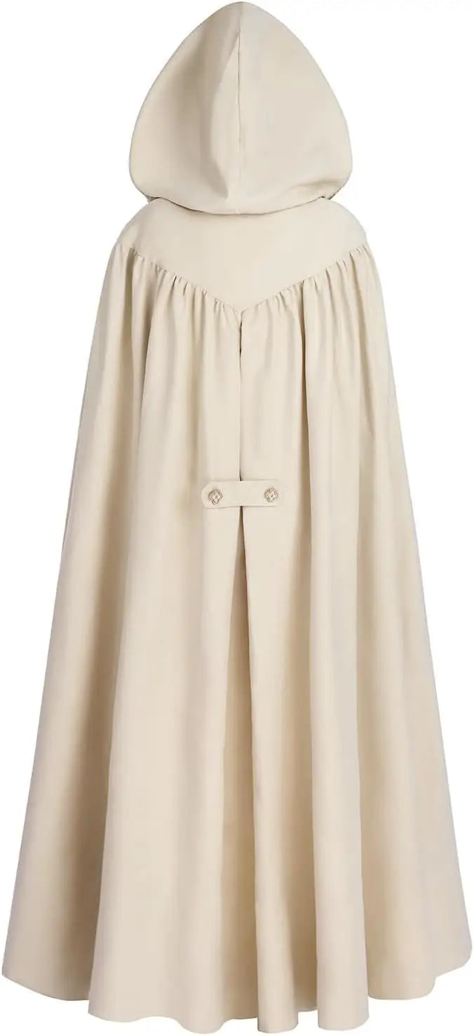 Premium Unisex Medieval Hooded Elven Cloak – Royal Embroidered Velvet Trim Cape with Jeweled Brooch