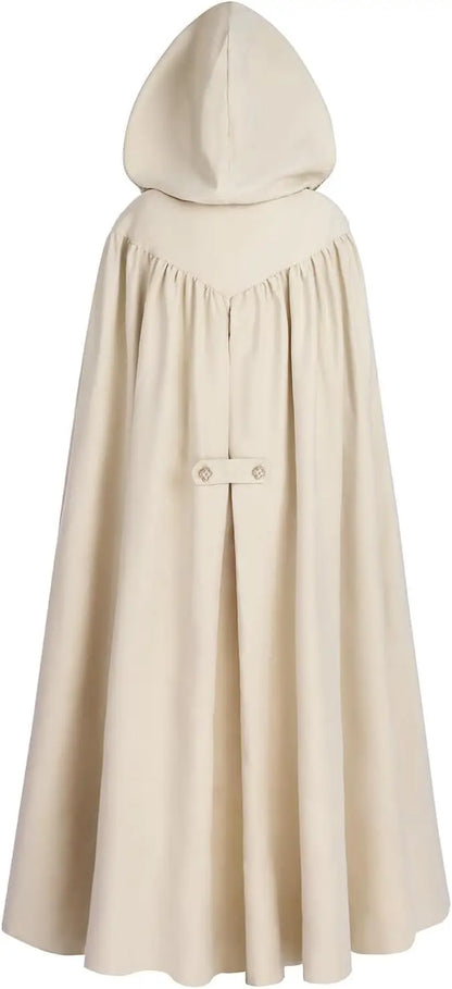 Premium Unisex Medieval Hooded Elven Cloak – Royal Embroidered Velvet Trim Cape with Jeweled Brooch