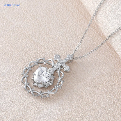 Sacred Heart Thorn Cross Pendant Necklace