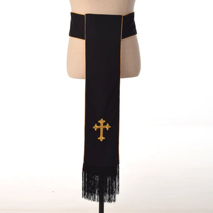 Men's Broadcloth Clergy Cassock Cincture Set – Wide Sash Waist Belt with Fringed Trim