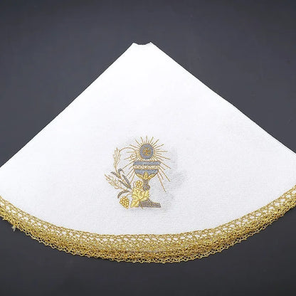 Sacred Embroidered Chalice Veil and Paten Cover – Liturgical Altar Vessel Cloth with Cross Finial