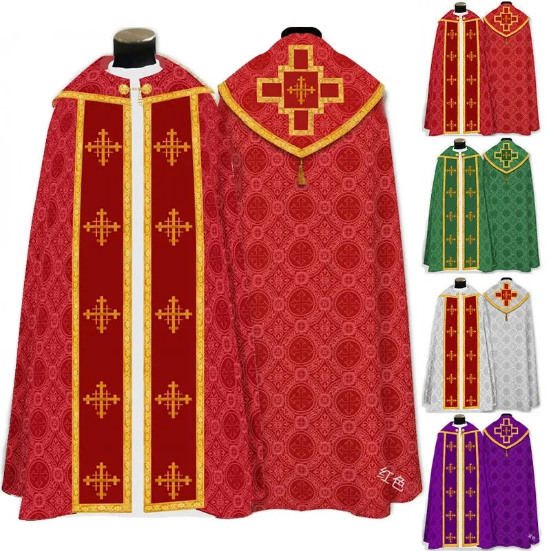 Ecoparty Unisex Medieval Clergy Chasuble Cope – Liturgical Church Vestment Cloak for Ceremonies