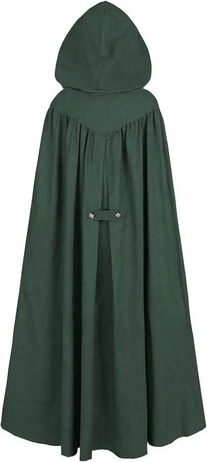 Premium Unisex Medieval Hooded Elven Cloak – Royal Embroidered Velvet Trim Cape with Jeweled Brooch
