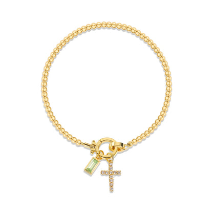 Vintage Cross Birthstone Charm Bracelet — 18K Gold Plated