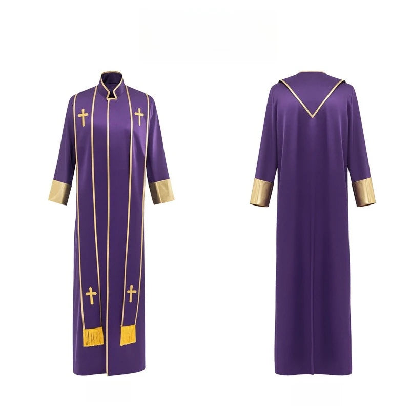 Adult Unisex Clergy Cassock Robe Set – Premium Liturgical Gown with Embroidered Cross Stoles