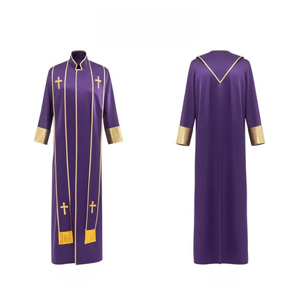 Adult Unisex Clergy Cassock Robe Set – Premium Liturgical Gown with Embroidered Cross Stoles