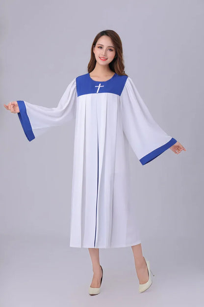 Premium Women's Church Choir Robe – Liturgical Embroidered Cross Gown for Poetry and Worship Classes