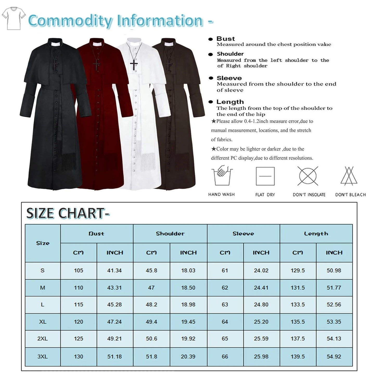 Men's Traditional Roman Catholic Clergy Cassock Robe Set – Complete Liturgical Vestment with Shoulder Cape, Cincture Belt, and Cross Pendant