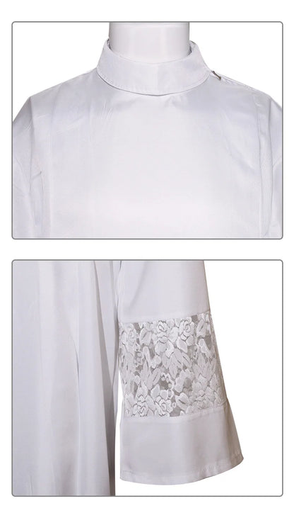 Adult Unisex Medieval Liturgical Alb Cassock Set – Premium Clergy Robe with Guipure Lace Inserts